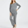 thumbnail image 7 of Edvintorg Plus Size Maternity Pajamas Women Solid Color Round Neck Long Sleeved Shirt and Pants Nursing Pajamas Home Clothes Loungewear Maternity Pajamas for Hospital, 7 of 7