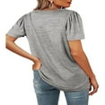 thumbnail image 4 of Womens Summer Casual Tops  Solid Color/Striped Print Short Sleeve Square Neck Simple Loose T-shirt, 4 of 5