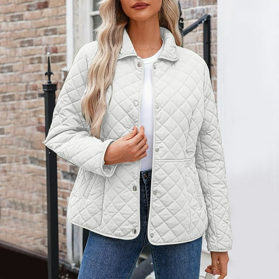 Gamivast Quilted Jackets for Women Plus Size Oversized Lapel Neck Long Sleeve Coats Casual Button Down Solid Outerwear with Pockets Winter Trendy Clothes 2025