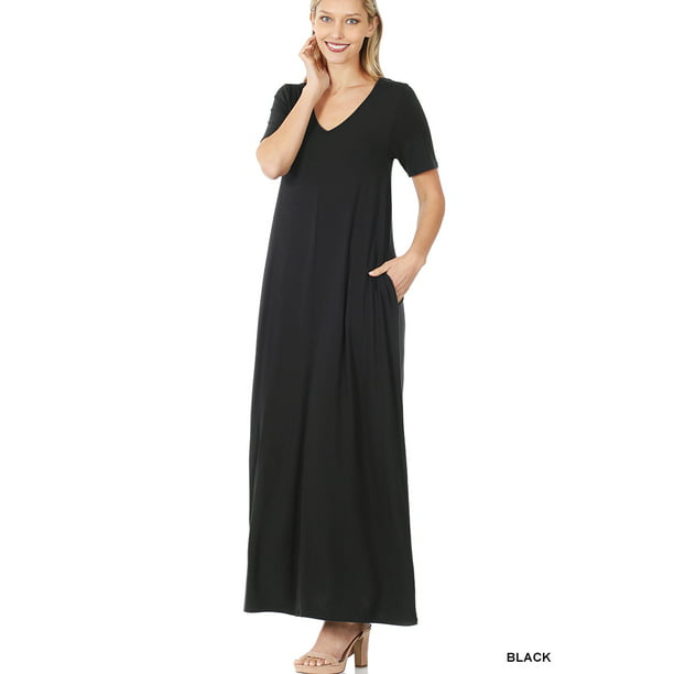 Zenana Women & Plus Relaxed Fit V-Neck Short Sleeve Full Length Maxi ...