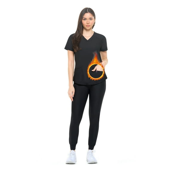 Ultra Stretch Womens Jogger Scrub Set (Black, X-Small)