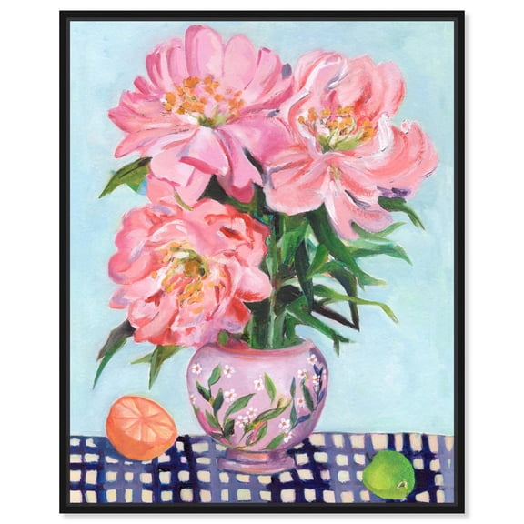 Flowers on table Canvas Romantic Floral Wall Art by Art Remedy, Black Frame, 16" x 20"