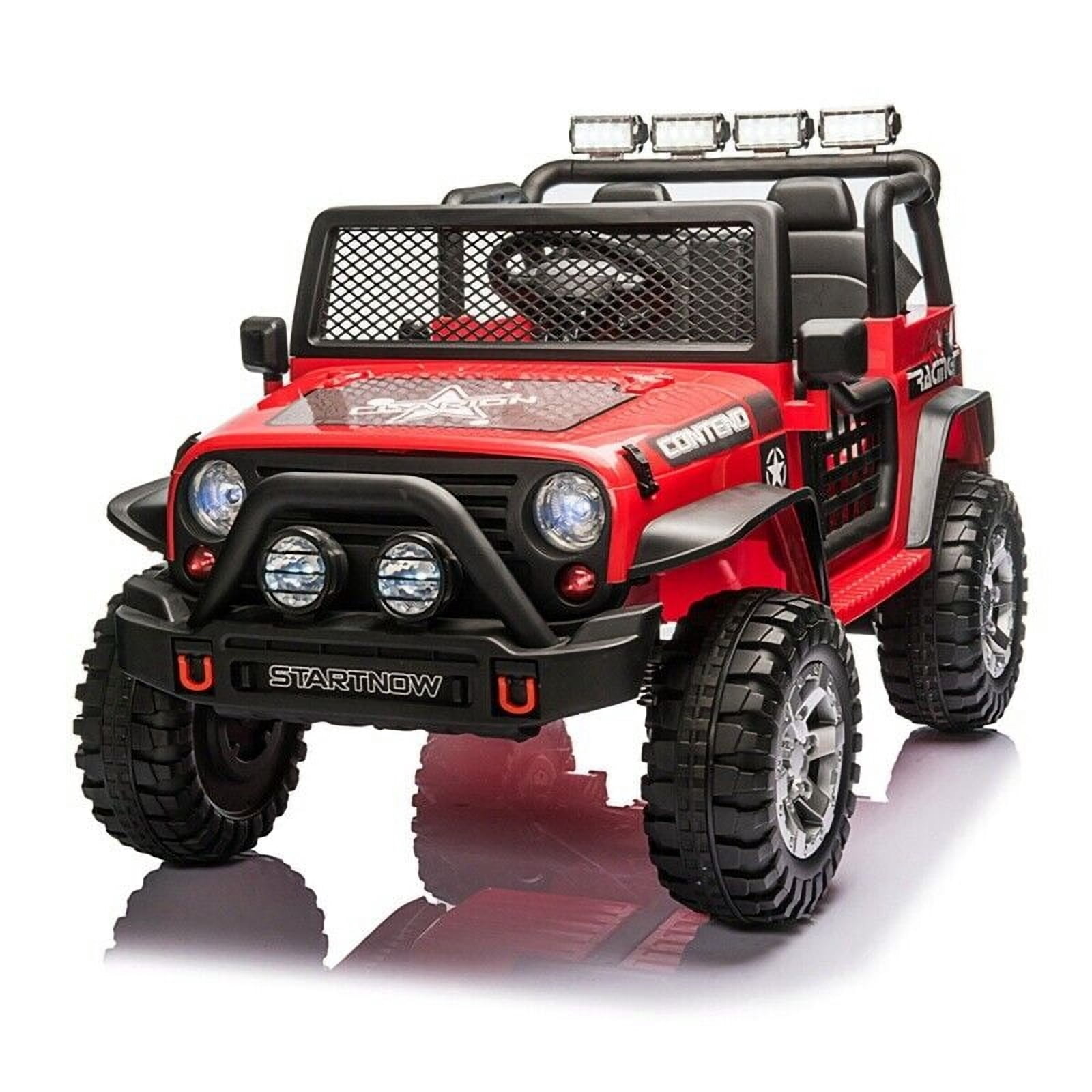 PWFE 12 Volt Kids Electric Car Kids Ride On Car with Remote Control,  2 Seats Kids Truck with LED Lights, Wheels Suspension, Music, Horn, 110lbs Load(Red)