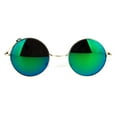 thumbnail image 2 of Reflective Color Mirrored Hippie Groove Round Circle Lens Retro Sunglasses Gold Teal, 2 of 4