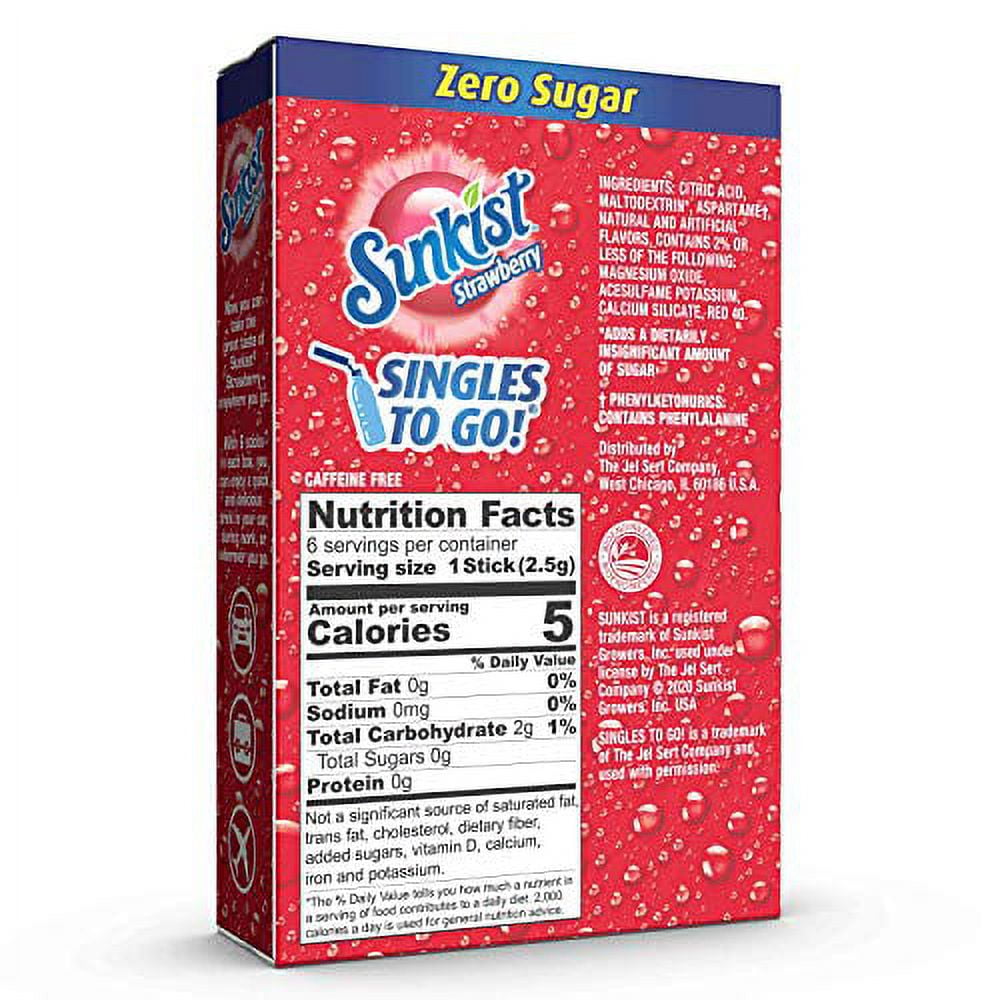 Sunkist Soda Singles To Go Drink Mix, Strawberry, 12 Boxes with 6 Packets Each - 72 Total Servings, Non-Carbonated and Sugar-Free