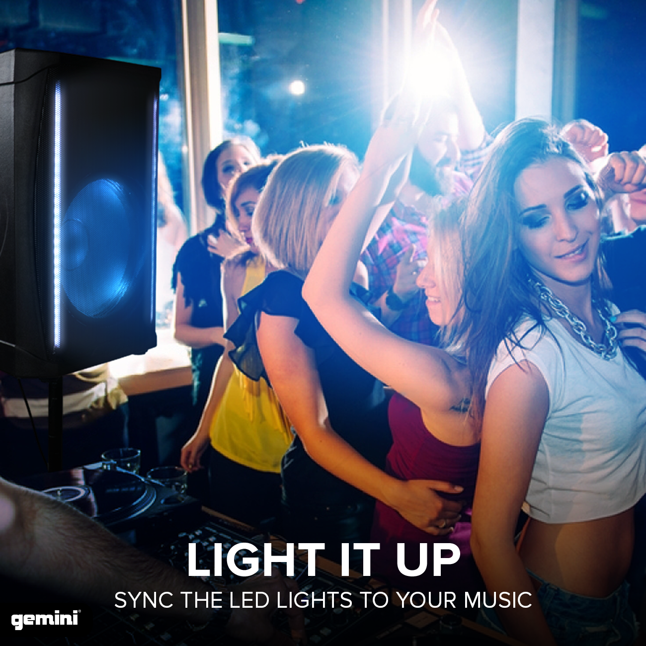 Gemini Sound GD-L115BT Powered LED Lit 1000W 2-Way Linkable Bluetooth PA Speaker with 3 Channel Mixer