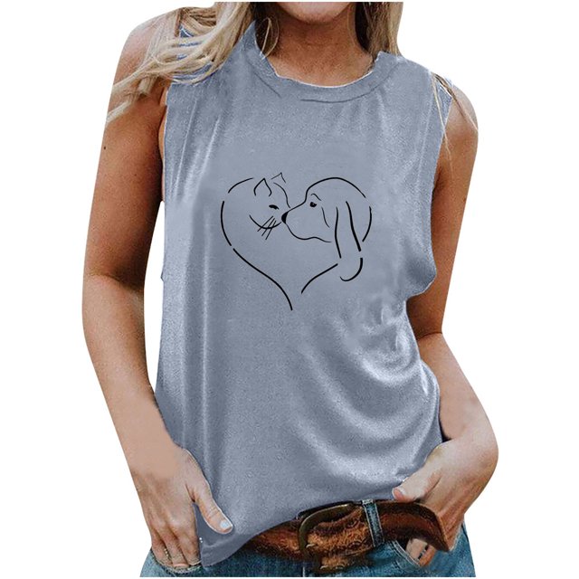 Camiseta Sin Mangas Para Mujer Camisetas Sin Mangas Cuello Redondo de Moda Impreso Casual Odeerbi ODB165363
