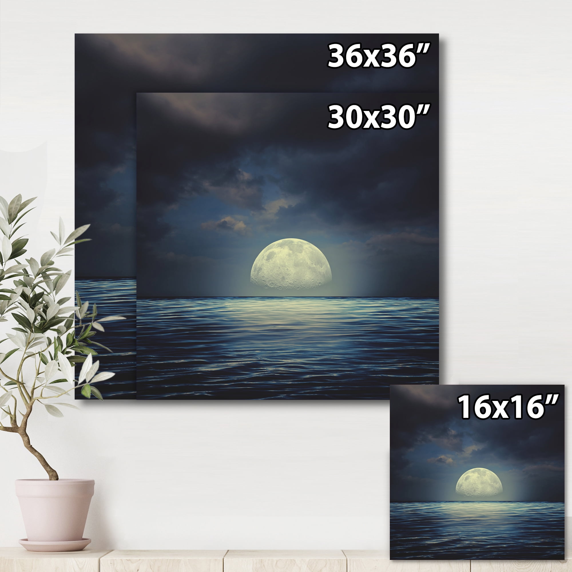 Designart ' Super Moon Over The Blue Sea ' Nautical & Coastal Canvas Wall Art Print
