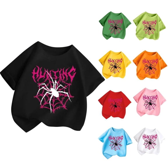 BXSRUTA Boys Girls Short Sleeve T Shirts 2-14 Years Spider Print Kids Casual Tees Summer Childrens Tops