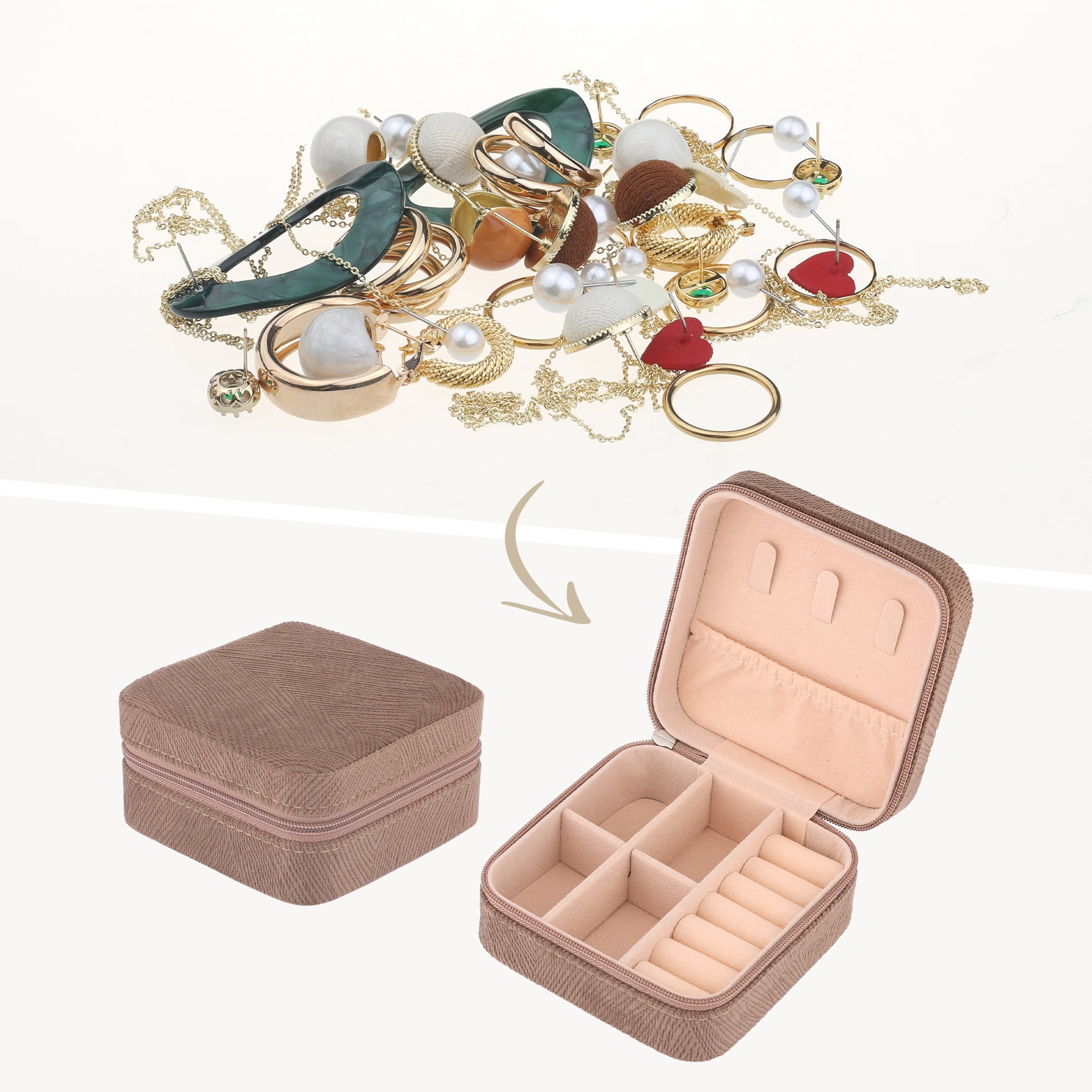 Unique Bargains Portable Velvet Jewelry Storage Box Light Brown