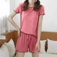 thumbnail image 2 of SROBPTY Womens Set Solid Crew Neck Short Sleeve Top Drawstring Shorts Outfits for Daily Wear, 2 of 5