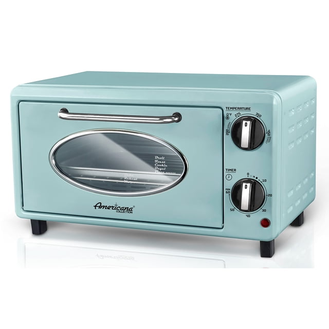 Elite Gourmet by Maximatic Americana Collection ETO147M Diner 50’s Retro Countertop Toaster oven, Bake, Toast, Fits 8” Pizza, Temperature Control & Adjustable 60-Minute Timer 1000W, 2 Slice, Mint