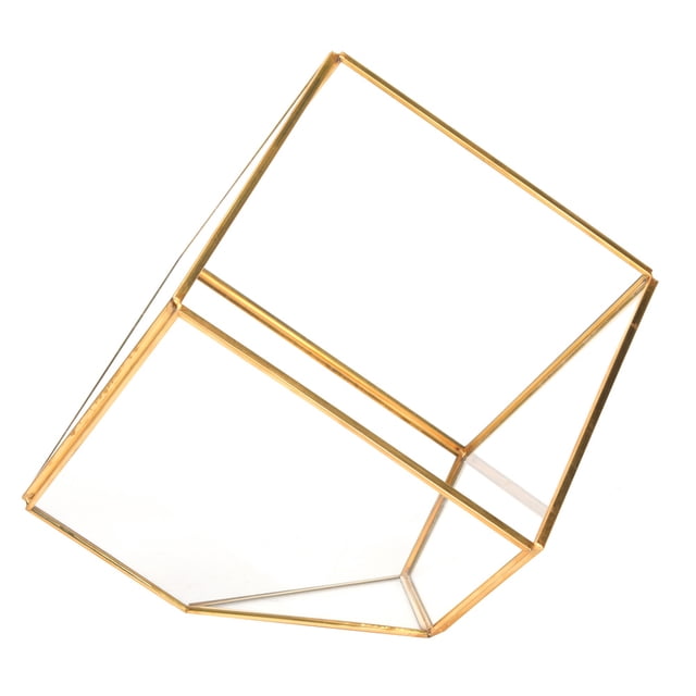 Glass Flowerpot, Glass + Copper Material Gold Geometric Shape Cacti Fern Flower Pot Container Plant Container, 6 x 6 x 6 Inch for Balcony for Garden