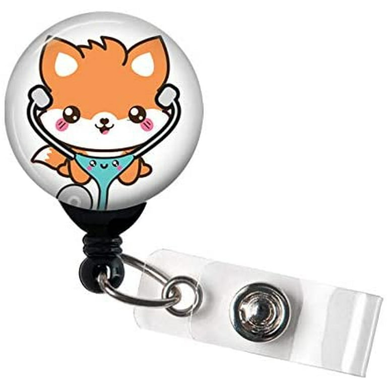 Fox with Stethoscope Kawaii - Retractable Badge Reel With Swivel Clip and  Extra-Long 34 inch cord - Badge Holder / Nurse / Medical / LPN / CNA / NP /  Pediatric 