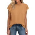 thumbnail image 2 of Women’s Ribbed Knit Short Sleeve Top Casual Loose Fit Crew Neck Pullover Lightweight Blouse for Everyday Wear Camel XL, 2 of 5