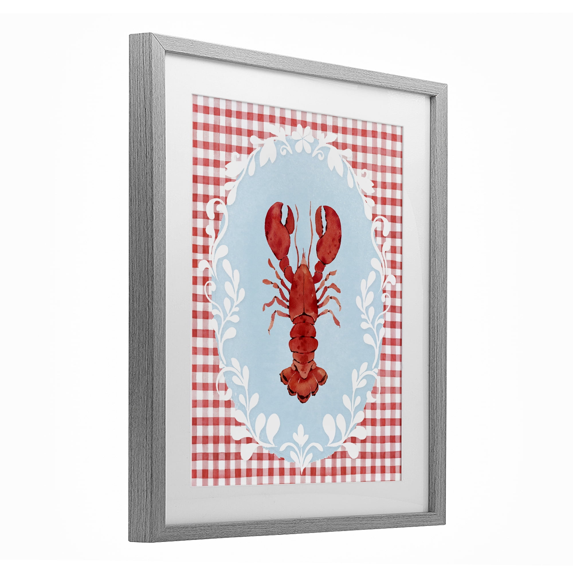 Stupell Industries Lobster with Red Plaid Gray Framed Print Under Glass, design by Heather Lee Chan