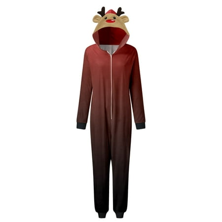

JDEFEG Christmas Pajamas Family Women Mom Merry Christmas Sets Red Prints Hooded Zipper Jumpsuit Family Outfit Bear Family Christmas Pajamas Set Polyester M