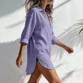 thumbnail image 4 of Shihyeh Womens Button Down Shirts Linen Cotton Long Sleeve Blouse Tunic Tops Cover Up Shirt Loose Beach Bikini Dress, 4 of 6