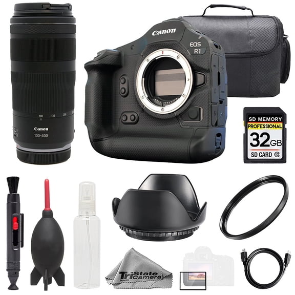Canon EOS R1 Camera   RF 100-400mm f/5.6-8 IS USM Lens  32GB   Bag  UV Filter- Basic Kit (International Version)