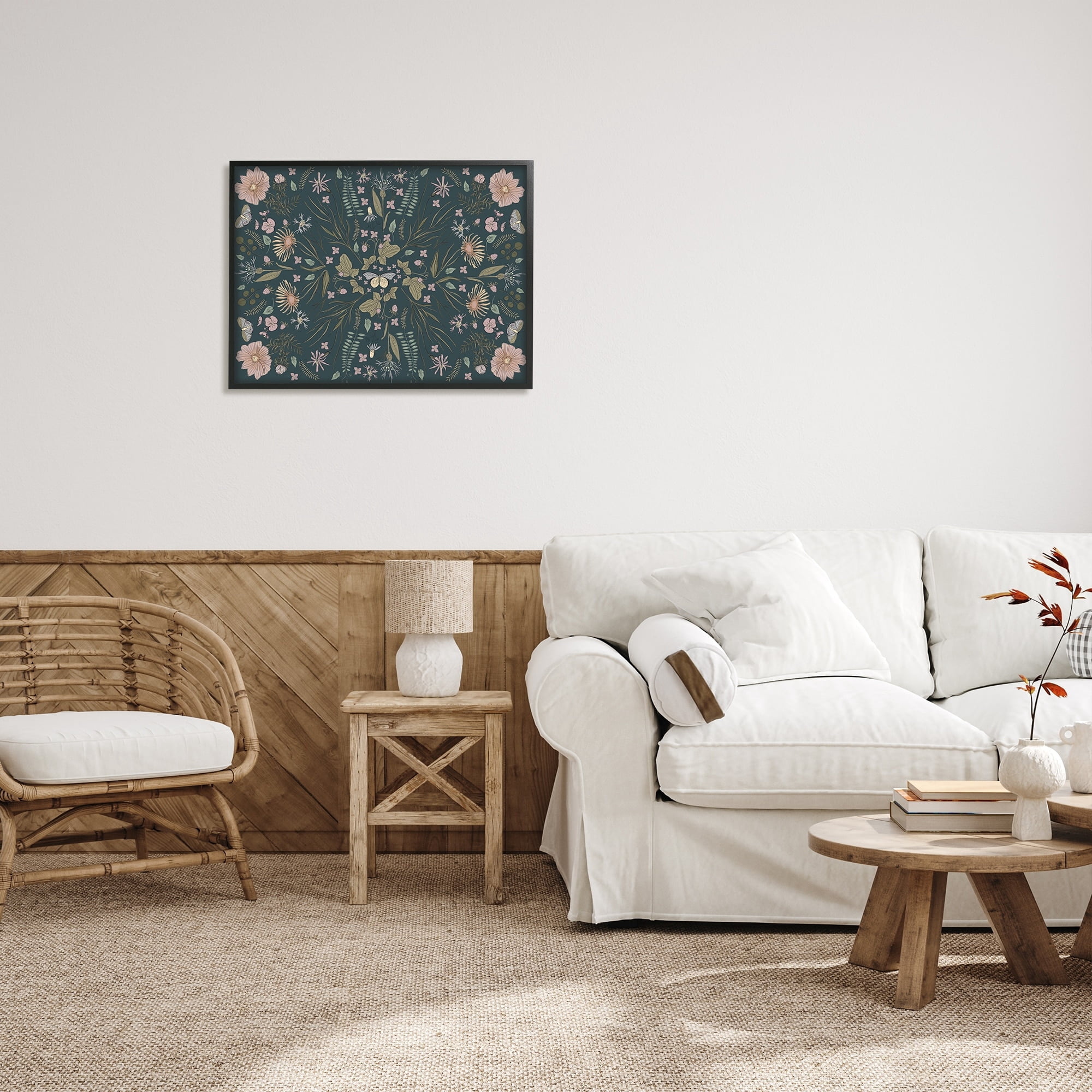 Stupell Industries Varied Floral Botanical Pattern Butterfly Insect Motif Graphic Art Black Framed Art Print Wall Art, Design by Birgit Maria Kiennast