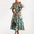 thumbnail image 1 of Vestido midi de línea A para mujer jersey con estampado floral informal cómodo vestido de playa de verano, 1 of 9
