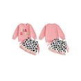 thumbnail image 2 of BemeyourBBs Toddler Girls Baby Birthday Cowgirl Outfit Long Sleeve Letters Embroidery Sweatshirt with Cow Print Skirt Set 2 Piece Outfit, 2 of 8