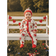 thumbnail image 3 of Miaouyo Infant Baby Girls Boys Valentines Day Romper 0 3 6 12 18 Months Heart Candy Pattern Long Sleeve Zip Up Round Neck Footed Jumpsuit with Hat, 3 of 9