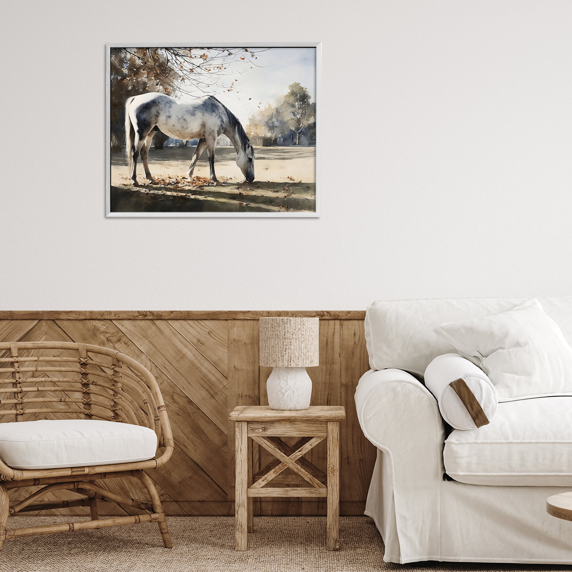 Stupell Industries Grey & White Mare Grazing White Framed Giclee Art, design by Franklyn Gregory