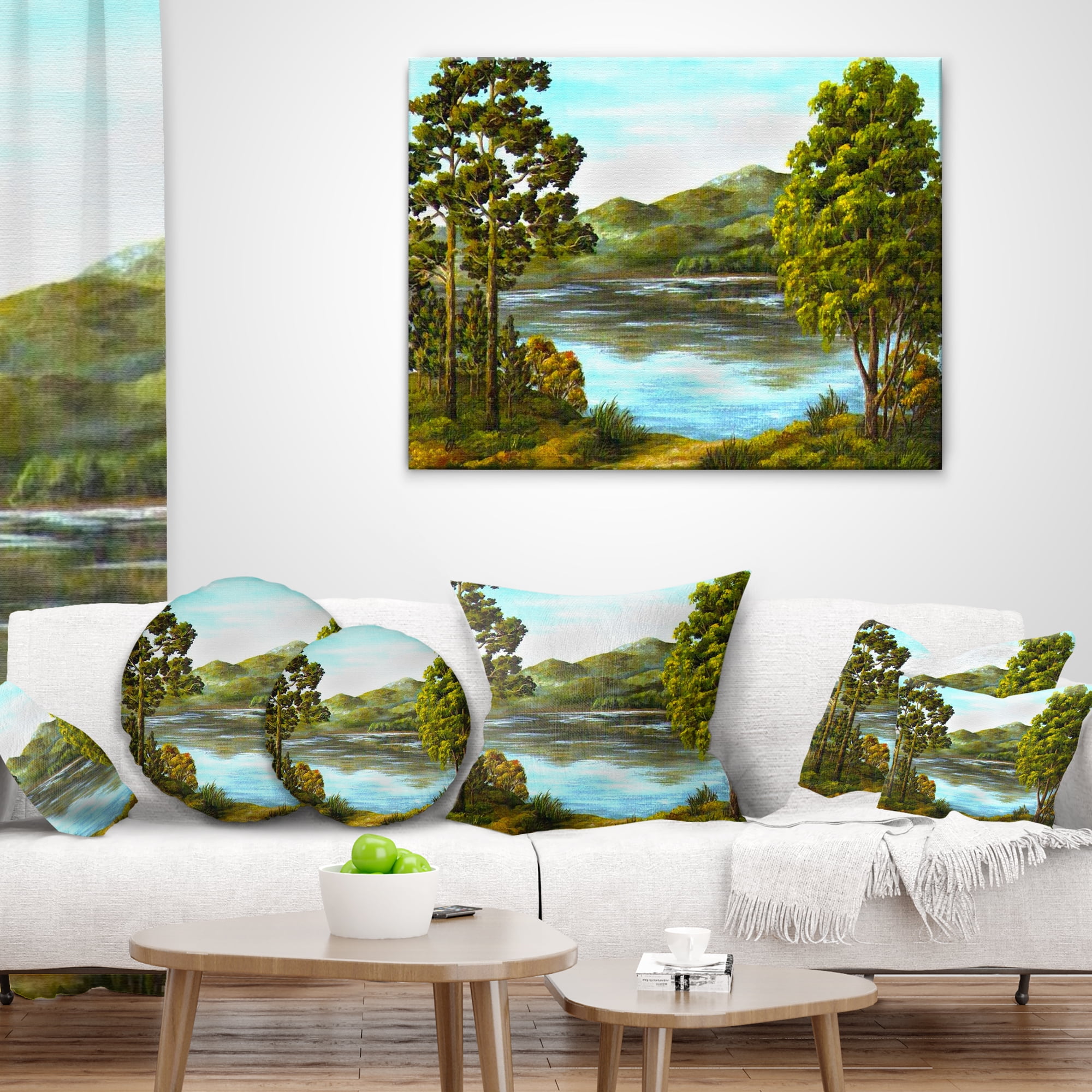 Designart Mountain Lake with Blue Water - Landscape Printed Throw Pillow - 16x16