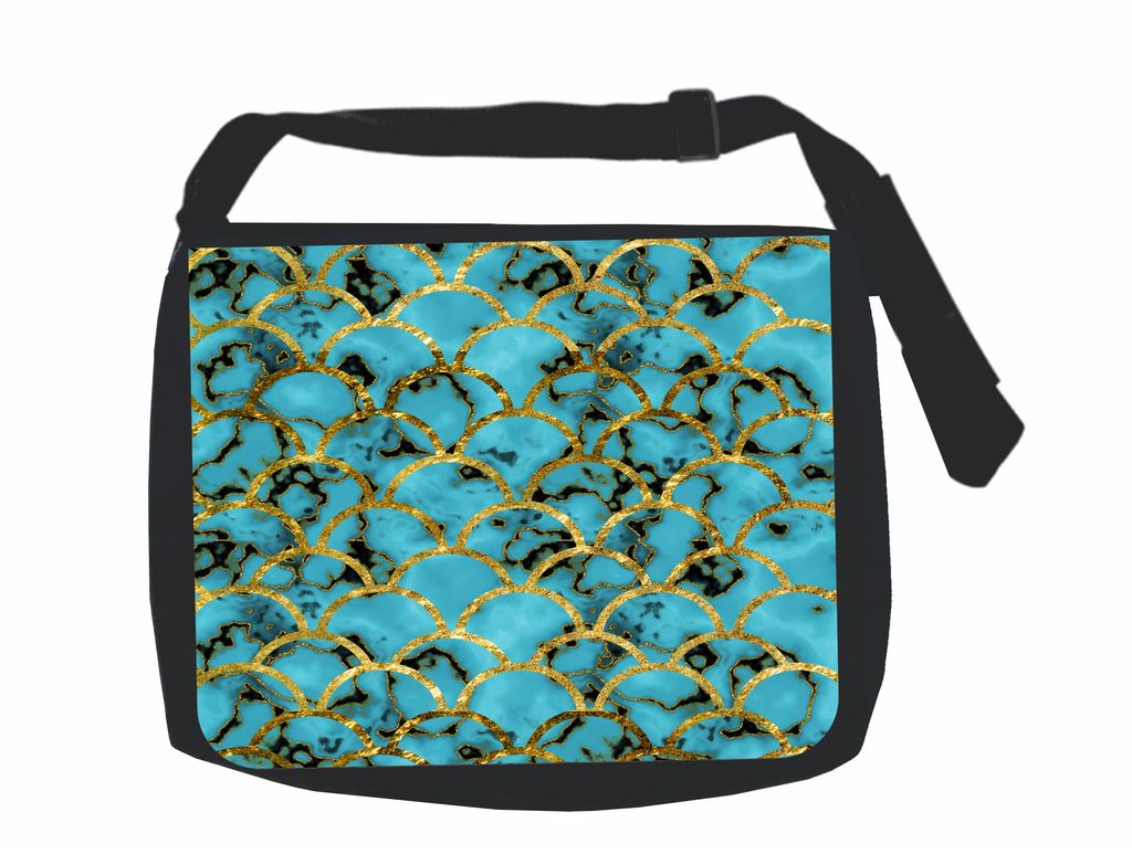 Gilded Marbelized Scallops Print Design School Messenger Bag and