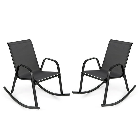 Gymax 2 PCS Patio Rocking Chair Outdoor Ergonomic Rockers w/ Breathable Fabric Seat Black