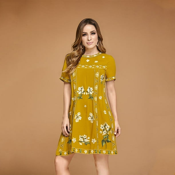 990-34 Vestido Para Dama Mujer En Color Mostaza Elaborado De Viscosa. Cklass 990-34