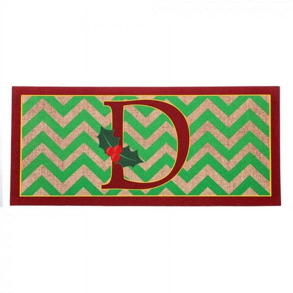 Evergreen Holly Monogram D Decorative Mat Insert, 10 x 22 inches
