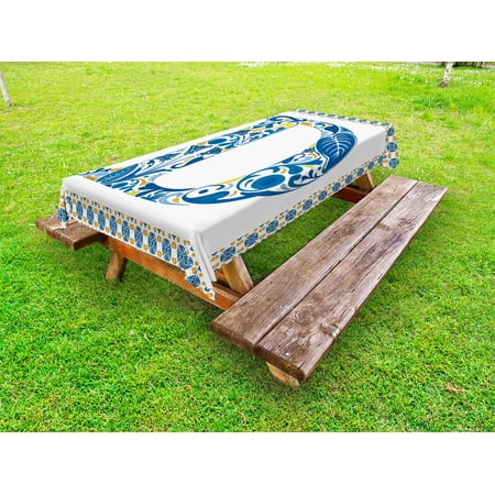 Letter D Outdoor Tablecloth Vibrant Colored Swirls And Flower And Flower Elements In Alphabet Artwork With Frame Decorative Washable Fabric Picnic Tablecloth 58 X 120 Inches Blue Yellow Orange By Ambesonne