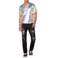 thumbnail image 2 of INSPIRE CHIC Men's Metallic Shiny Nightclub Short Sleeve Party Disco T-Shirt XL Bright Silver, 2 of 6