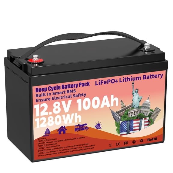 12.8V 100AH LiFePO4 Lithium Battery, Group 31 100AH Outdoor campsite Energy Storage Battery with 100A BMS, Grade A Deep Cycles Battery