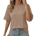 thumbnail image 3 of Women's Oversized Crew Neck Short Sleeve T Shirt, Lace Patchwork Detail with Relaxed Loose Fit, for Summer Casual Daily Wear or Street Style Outfits Khaki, 3 of 6