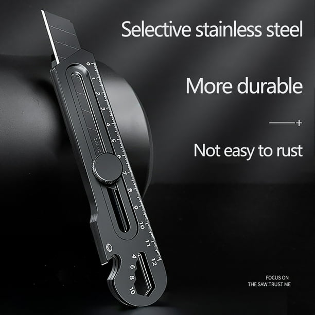 Heavy Duty Utility Knife | Stainless Steel | 18mm Wide Retractable Blade | Cutter for Carpet Cardboard Plastic Leather Rope | Multipurpose Box Opener Screwdriver Ruler | Ergonomic Handle | 16x5cm