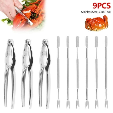 

Seafood Tools Set Leg Sheller with 6Pcs Stainless Steel Forks and 3Pcs Zinc Alloy Crab Nut Shellfish Lobster Leg Opener