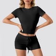 thumbnail image 6 of ibiyuan Outfits For Women 2 Piece Sets Women's Casual Summer Shorts Set Round Neck Short Sleeve Comfortable Outfit Pure Color Tops And Bottoms Two Piece, 6 of 7