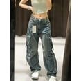 thumbnail image 2 of Pantalones Cargo de pierna ancha para mujer, múltiples bolsillos con diseño de ropa de calle, Jeans de gran tamaño lavables de nicho de moda, Y2k, Otoño e Invierno, 2 of 7