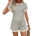 thumbnail image 2 of WAYUTE Shorts Sets Women 2 Piece Outfits Casual Loose Fit Striped Knit Short Sleeve T Shirts Top and Shorts Trendy Summer Outfit, 2 of 5