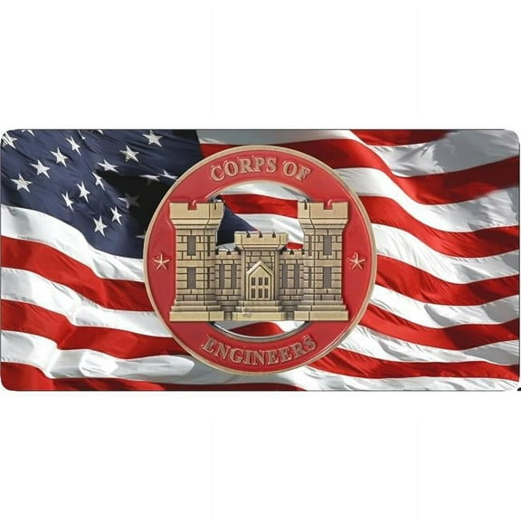 212 Main LPO7865 6 x 12 in. U.S. Army of Engineers on U.S. Flag No.3 Photo License Plate