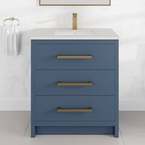 Eviva Curio 30"W x 18"D Dark Blue Bathroom Vanity with White Carrara Quartz Countertop and Undermount Porcelain Sink