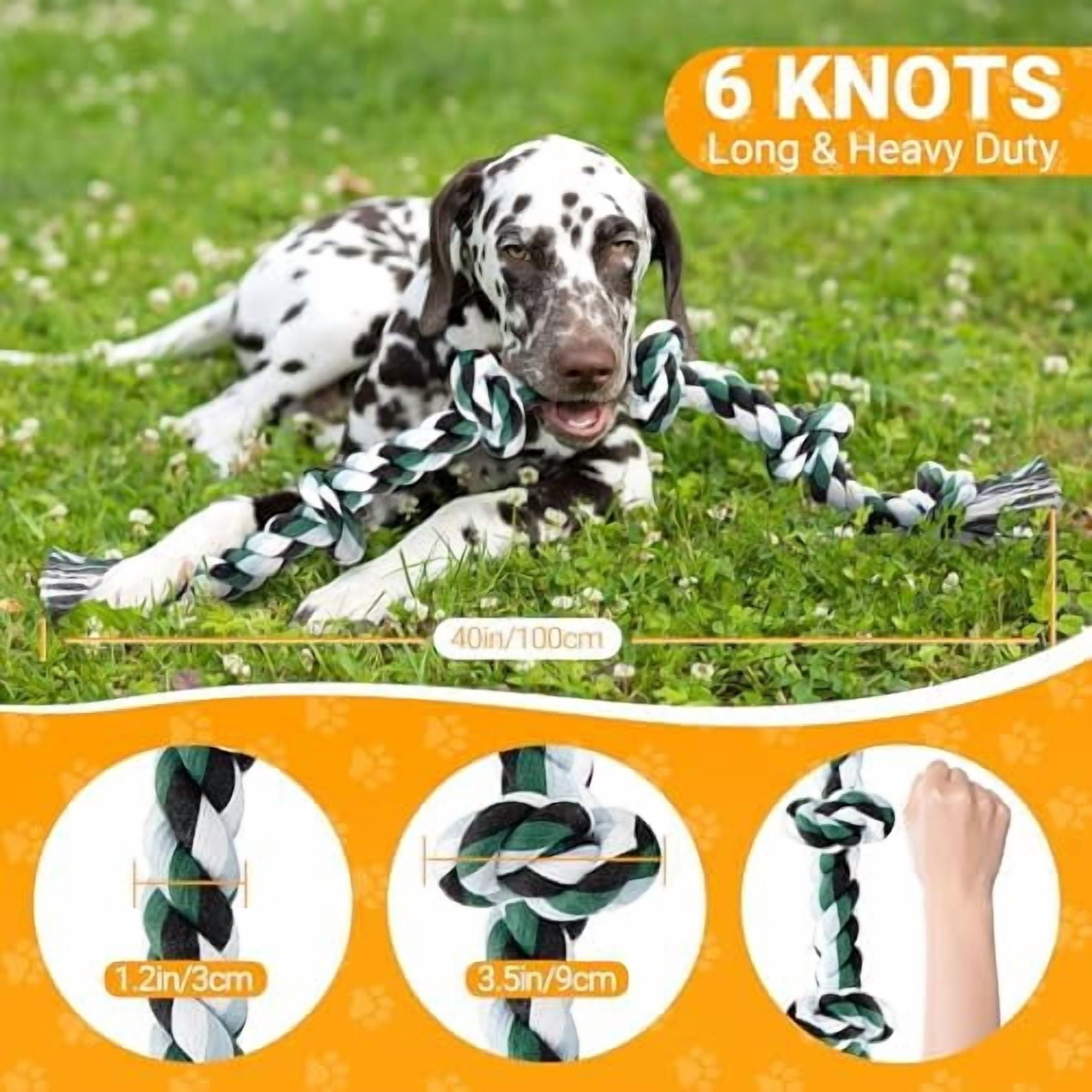 XXL 6-Knot Dog Rope Toy for Large Dogs Aggressive Chewers 40in Heavy Duty Dog Teething Chew Toy Puppy Almost Indestructible Cotton