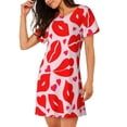 thumbnail image 2 of Fotbe Lips Kiss Bata de Dormir para Mujer con Estampado, Camisón de Algodón de Manga Corta, Ropa de Dormir Casual, 2 of 6