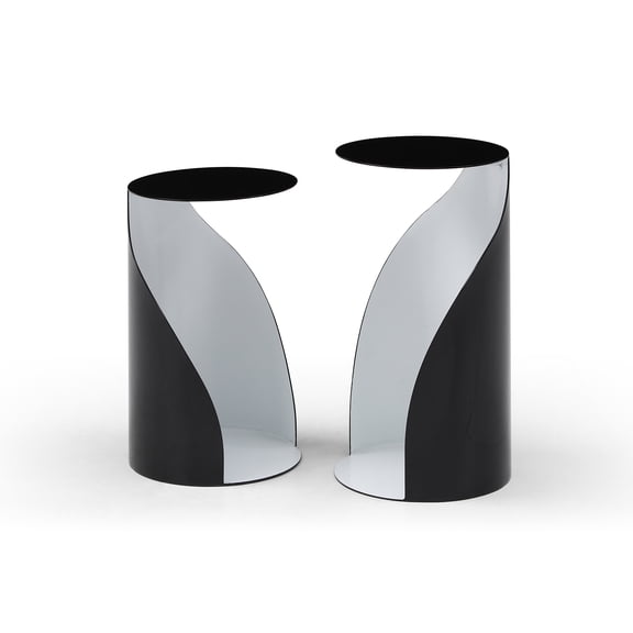 Willie Large Side Table, Black Powder-Coated Metal Outside, White Metal Inside