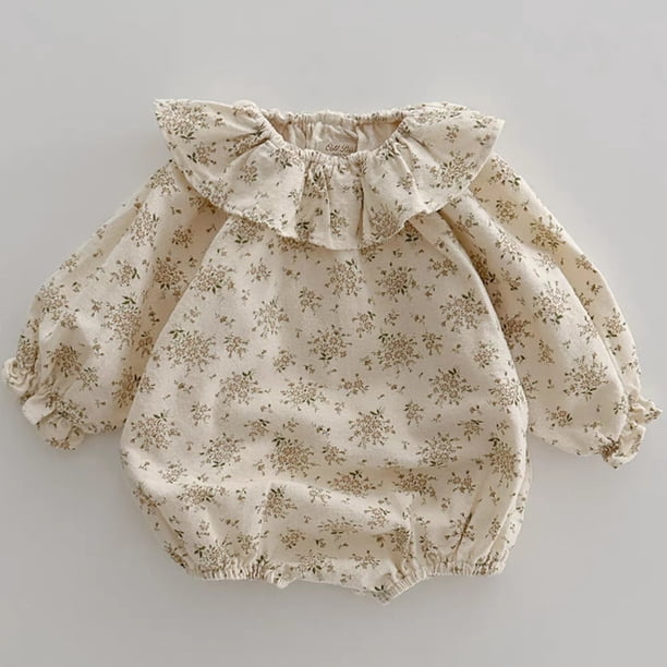 Korean Style Baby Girl's Floral Bodysuits Lotus Leaf Collar Cotton Jumpsuit 100 Days Infant One Piece Spring Autumn Baby Clothes