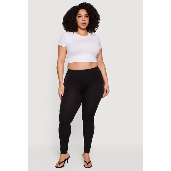 Women's Plus Size High Waisted Rhinestone Boss Graphic Leggings