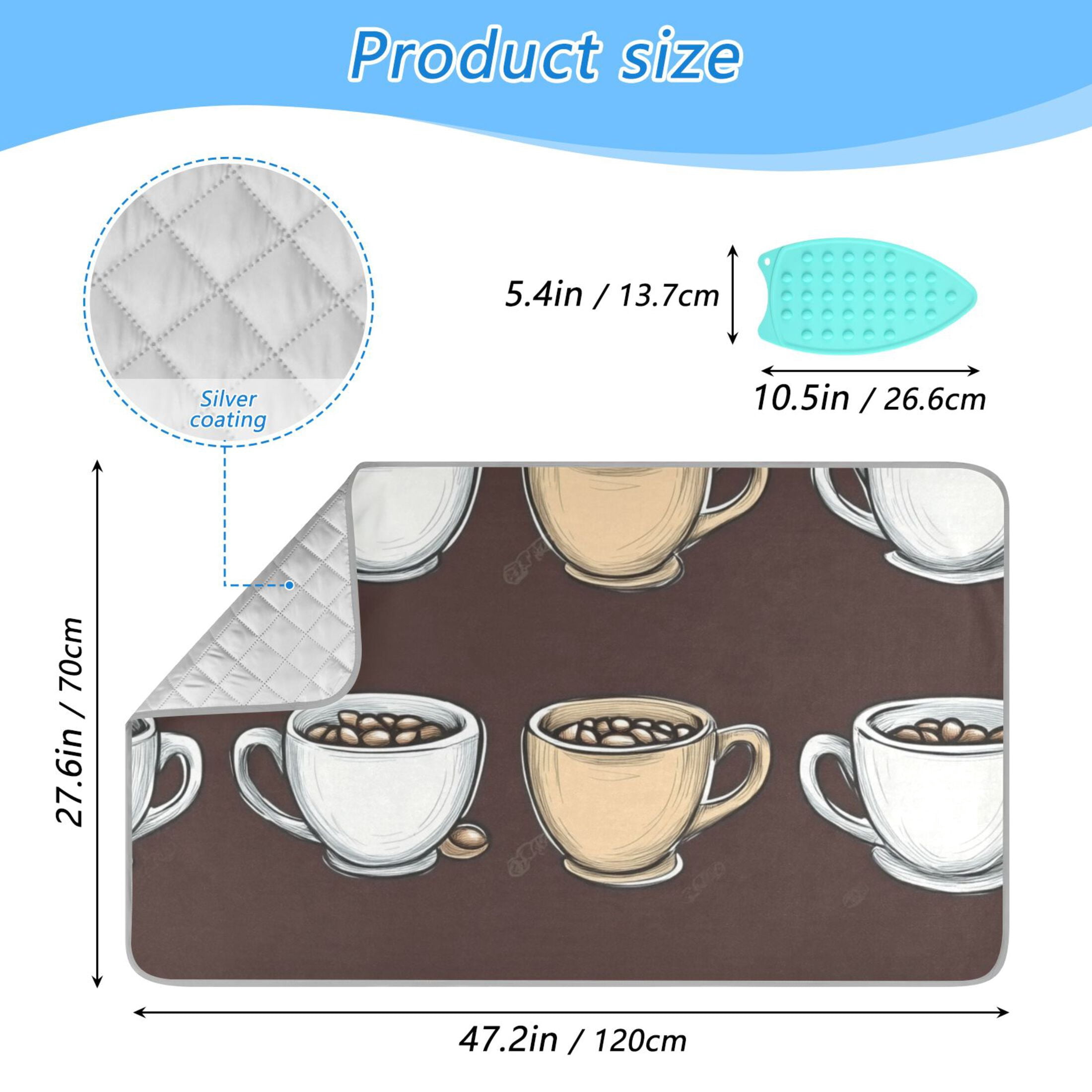 Cartoon Coffee Ironing Mat Blanket for Table Top Travel Portable Ironing Board Pad 47.2x27.6 Inch